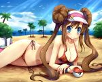  beach bikini cute looking_at_viewer mei_(pokemon) poke_ball pokemon pokemon_bw2 rosa smile 
