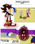  1girl anthro black_fur blaze_the_cat breasts cat clothed clothing comic dialogue english_text feline fur furry gloves grey_fur hedgehog male mammal metal_sonic midriff navel purple_fur sandunky sega shadow_the_hedgehog silver_the_hedgehog simple_background sport text video_games volleyball white_background yellow_eyes 