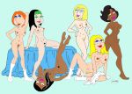 6girls american_dad breasts crossover donna_tubbs family_guy francine_smith hayley_smith irj_edit jillian_wilcox lois_griffin looking_at_viewer makeup nipples nude pussy roberta_tubbs socks tagme the_cleveland_show