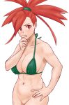  1girl abs art ass asuna_(pokemon) babe big_breasts bikini bottomless bra breasts covered_nipples edit finger_to_mouth flannery green_bra gym_leader hand_on_hip hand_on_own_chin large_breasts long_hair looking_at_viewer muscle nakaba navel nintendo pokemon pokemon_(anime) pokemon_(game) pokemon_rse ponytail pussy red_eyes red_hair redhead side-tie_bikini side-tie_bottom simple_background solo stomach swimsuit white_background 