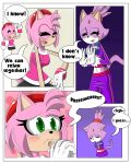  1girl amy_rose anthro blaze_the_cat breasts clothed clothing comic dialogue duo english_text feline furry gloves green_eyes headband hedgehog mammal open_mouth sandunky sega text video_games yellow_eyes 