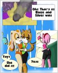  ! 1girl amy_rose anthro breast_squish breasts breasts_frottage chao cheese_the_chao closed_eyes clothed clothing comic cream_the_rabbit dialogue english_text fur furry gloves green_eyes hair hedgehog lagomorph mammal marine_the_raccoon pink_fur pink_hair rabbit raccoon sandunky sega shorts sport text video_games volleyball 