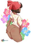  1girl ass bottomless dark-skinned_female dark_skin deviantart hat large_ass looking_back moon_(pokemon) moon_(trainer) pokemon pokemon_sm rainbowscreen red_hat round_ass solo text 