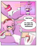  1girl amy_rose anthro blaze_the_cat blush bottomless breasts cat clitoris clothed clothing comic dialogue duo english_text feline female/female fingering fur furry gloves green_eyes hair hedgehog mammal navel nipples oral pink_fur pink_hair purple_fur pussy pussy_juice pussylicking raised_shirt saliva sandunky sega sex text vaginal vaginal_fingering 