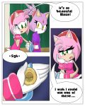  1girl amy_rose anthro blaze_the_cat breasts clothed clothing comic dialogue duo english_text feline fur furry gloves gold_medal green_eyes hair headband hedgehog mammal midriff navel open_mouth pink_fur pink_hair purple_fur sandunky sega text video_games yellow_eyes 