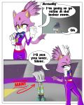  1girl anthro blaze_the_cat breasts cat clothed clothing comic dialogue duo english_text feline fur furry gloves grey_fur half-closed_eyes hedgehog male mammal midriff navel nude purple_fur sandunky sega silver_the_hedgehog simple_background text video_games white_background yellow_eyes 