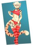 1girl 2016 anthro clothed clothing erection feline fur furry girly hair legwear looking_at_viewer male mammal original penis scarlet-frost smile stockings stripes tiger yuri_the_tiger_cat