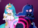  anthro big_breasts breasts discolored_nipples dr._chaos femsub furry glowing_eyes horse_girl multiple_subs my_little_pony open_clothes open_mouth princess_celestia princess_luna saliva wings 
