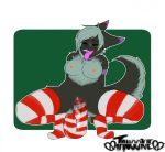  1_female 1girl anthro anthro_only ayumi breasts candy candy_cane christmas closed_eyes collar crouching female female_anthro female_only food furry hair holidays masturbation mostly_nude nipples pussy solo spread_legs striped_legwear striped_socks styl-fly tongue vaginal vaginal_insertion wet wolf 