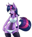  1girl 2016 ambris animal_genitalia animal_penis anthro anthrofied breasts cleavage clothed clothing equine equine_penis eyelashes friendship_is_magic furry futanari hair half-closed_eyes highres horn legwear long_hair looking_at_viewer mammal multicolored_hair multicolored_tail my_little_pony panties penis purple_eyes simple_background smile testicles twilight_sparkle underwear unicorn white_background 