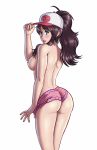 1girl ass blush deviantart female female_only hilda hilda_(pokemon) panties pokemon pokemon_bw reptileye topless touko_(pokemon)
