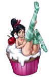 1girl ass big_ass big_breasts blonde_hair breasts brown_eyes cherry_(fruit) cupcake disney female food horny_women nude outside ponytail pussy sketchlanza smile solo vanellope_von_schweetz wet_pussy wreck-it_ralph