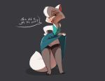  1girl 1girl anthro cat clothed clothing clothing_lift dialogue dress english_text feline fur furry legwear looking_at_viewer mammal open_mouth orange_eyes pussy sawyer_(cats_don&#039;t_dance) simple_background siroc speech_bubble standing stockings text thick_bottom_lip white_fur wide_hips 