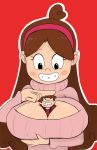  between_breasts big_breasts braces breasts dipper_pines godalmite gravity_falls mabel_pines smile sweater 