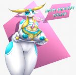  1girl 1girl aijou anthro areola big_breasts big_eyes birthday blonde_hair blue_areola blue_markings blue_nipples breast_rest breasts cake curvy_figure digital_media_(artwork) dragon english_text erect_nipples eyebrows eyelashes food hair huge_breasts jou markings nipples non-mammal_breasts pussy r-mk simple_background text thick_thighs voluptuous white_body white_skin wide_hips yellow_eyes 