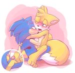  anthro barefoot blue_eyes blue_fur blush canine fox fur furry green_eyes hedgehog kissing male male/male mammal miles_&quot;tails&quot;_prower nude open_mouth penis rexin romantic_couple sega simple_background sonic_the_hedgehog teeth tongue uncut video_games yellow_fur 