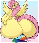  1girl 2016 anthro anthrofied ass big_ass blush border breasts closed_eyes cutie_mark duo equine facesitting feathered_wings feathers fluttershy friendship_is_magic furry hair half-closed_eyes high_res huge_ass long_hair looking_back mammal multicolored_hair my_little_pony nude pegasus pink_hair rainbow_dash rainbow_hair sitting smile tehbuttercookie white_border wings 