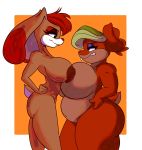  1girl 2015 anthro areola battle_of_the_breasts big_breasts breast_squish breasts chubby crossover duo erect_nipples eye_contact furry grin huge_breasts joelasko lagomorph looney_tunes mammal mature_female nipples nude obese overweight patricia_bunny rabbit sega smile smirk sonic_(series) the_looney_tunes_show vanilla_the_rabbit 