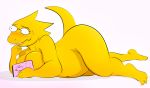  1girl alphys alphys_(undertale) anthro anthro_only ass breasts chubby chubby_female claws female_only glasses laying_on_stomach lizard lizard_girl lizard_tail lying_on_stomach monster monster_girl non-mammal_breasts reptile reptile_girl reptile_tail scalie solo solo_anthro solo_female tail undertale undertale_(series) video_games white_background yellow_body yellow_skin yellow_tail 