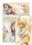 2girls alphyne alphys alphys_(undertale) anthro anthro_only blue_body blue_skin blush claws comic comic_page comic_panel duo embarrassed eyepatch female female/female female_anthro female_only fish fish_girl glasses lizard lizard_girl marine monster monster_girl red_hair reptile reptile_girl scalie slit_pupils undertale undertale_(series) undyne video_games yellow_body yellow_sclera yellow_skin