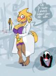 1_girl 1boy 1girl 2d 2d_(artwork) alphys alphys_(undertale) anthro big_breasts blush blushing_female blushing_male blushing_profusely bra breasts claws doctor duo english_text female female_anthro female_focus gaster gaster_(undertale) glasses lab_coat lizard lizard_girl male panties photo_(object) reptile reptile_girl scalie solo_focus stockings text thighhighs undertale undertale_(series) video_games yellow_body yellow_skin