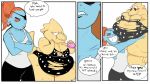 2_girls 2girls alphys alphys_(undertale) anthro chubby chubby_female claws comic comic_panel doctor duo eating eating_food fat fat_female female_anthro food glasses lab_coat lizard reptile scalie torn_clothes undertale undertale_(series) undyne video_games white_background