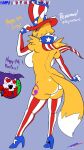  1girl 4th_of_july american_flag_armwear american_flag_hat american_flag_headwear american_flag_high_heels american_flag_legwear american_flag_thigh_highs anthro ass ass bandai_namco big_ass big_breasts blush blush breasts breasts_out canid canine digimon digimon_(species) digimon_tamers duo fakeryway fox heart_eyes heart_symbol high_res holidays humanoid imp impmon male male/female mammal mostly_nude mostly_nude_anthro renamon rn4th_of_july rnamerican_flag_clothing rncanid rnhi_res thick_thighs vixen 