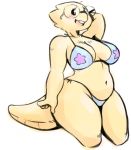 alphys alphys_(undertale) anthro anthro_only artist_request bikini bikini_bottom bikini_top blue_bikini blue_bikini_bottom blue_bikini_top breasts claws cute female_only glasses hand_behind_head lizard lizard_girl monster monster_girl non-mammal_breasts reptile reptile_girl scalie solo_anthro solo_female thick_thighs undertale undertale_(series) video_games white_background wide_hips yellow_body yellow_skin