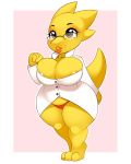1girl alphys alphys_(undertale) anthro anthro_only bimbo_lips breasts claws doctor female_only glasses lab_coat lips lizard lizard_girl monster monster_girl non-mammal_breasts reptile reptile_girl scalie simple_background solo solo_anthro solo_female tail two-tone_background undertale undertale_(series) video_games yellow_body yellow_skin