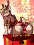  all_fours anthro antlers ass blush bow bulge cervine christmas clothed clothing collar drako1997 english_text eyewear fur furry gift glasses hair holidays horn legwear looking_back looking_down male male_only mammal presenting presenting_hindquarters reindeer smile stockings text topless underwear 