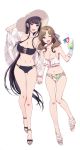  2_girls 2girls bare_midriff big_ass big_breasts character_request copyright_request duo female female_only flower_print hand_holding hat huge_ass huge_breasts interlocked_fingers looking_at_viewer milf mostly_nude printed_panties sun_hat swimsuit thigh_gap tropical_drink very_long_hair white_background yuri 