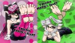  1girl 5_toes absurd_res bare_shoulders breasts callie_(splatoon) cephalopod cleavage clothed clothing dress duo english_text feet foot_fetish foot_focus gloves hat high_res humanoid humanoid_feet inkling looking_at_viewer lying marie_(splatoon) marine mostlyfunstuff nintendo plantigrade sibling signature smile soles splatoon squid squid_sisters_(splatoon) teeth tentacle tentacle_hair text toes video_games yellow_eyes 