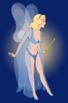  1girl blonde_hair blue_eyes blue_fairy bra breasts disney female female_only nipples no_panties pinocchio see_through semi-nude solo standing wand wings 