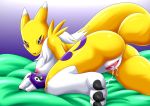  1girl all_fours anal artist_request ass cum cum_in_pussy digimon digimon_tamers leaking_cum nipples pussy renamon 