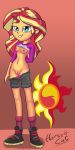  1girl breasts equestria_girls female female_only friendship_is_magic horsecat humanized long_hair looking_at_viewer my_little_pony no_bra panties_down partially_clothed pussy shorts shorts_down solo standing sunset_shimmer sunset_shimmer_(eg) two_tone_hair 