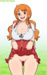  afrobull big_breasts breasts cleavage female nami no_panties one_piece pussy solo tease 