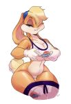  1girl 1girl anthro breasts butt_from_front clothed clothing furry hair hair_over_eye high_res lagomorph lola_bunny looking_at_viewer looney_tunes mammal pants_down partially_clothed pussy rabbit smile space_jam spirale thick_thighs voluptuous warner_brothers wide_hips 