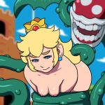  1girl ambiguous_penetration big_breasts blonde blonde_hair blue_eyes bondage bouncing_breasts breasts crown dragoonrekka earrings female female_human gif human interspecies long_blonde_hair long_hair nude outdoor outdoor_sex outside piranha_plant plant plant_tentacle princess_peach questionable_consent restrained sex super_mario_bros. taken_from_behind tentacle_sex tentacles thrusting vines 