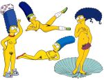  blue_hair blue_pubic_hair marge_simpson pearls the_simpsons white_background yellow_skin 