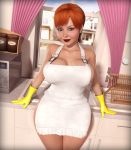  3d apron big_breasts breasts cleavage dexter&#039;s_laboratory dexter&#039;s_mom female kitchen milf naked_apron nude orange_eyes orange_hair rasmus-the-owl redhead solo 