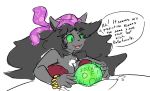 1girl anthro big_breasts breasts cat celia cleavage clothed clothing crystal_ball domestic_cat english_text felid feline felis female fortune_teller furry green_eyes gypsy huge_breasts jewelry mammal original solo text unknown_artist