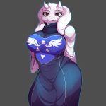  1girl 1girl anthro big_breasts breasts caprine clothed clothing fluffyblarg furry goat huge_breasts looking_at_viewer mammal mature_female slightly_chubby standing toriel undertale video_games 