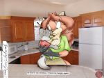! 1girl 2006 anthro babysitter big_breasts breasts canine cleavage clothed clothing collaboration cub detailed_background duo edit english_text eric_schwartz fox fridge furry inside kitchen mammal microwave photo_background sheila_vixen text timothy_squirrel-woolfe