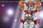  1girl animatronic big_breasts breasts circus_baby dipgd five_nights_at_freddy&#039;s five_nights_at_freddy&#039;s:_sister_location glowing glowing_eyes green_eyes hair humanoid machine orange_hair presenting presenting_pussy pussy robot sister_location smile video_games 