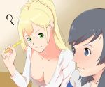  ? alternate_hair_style alternate_hairstyle big_breasts blonde blonde_hair blush braids breasts clothed clothed_female clothed_male confused desk green_eyes grey_eyes hanging_breasts lillie lillie_(pokemon) long_hair nervous no_bra non_nude pencil pikachu pokemon pokemon_(game) pokemon_sm sun_(pokemon) sun_(trainer) 