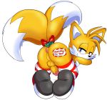  1boy all_fours anthro anus ass_up blue_eyes blush bow canine chest_tuft clothing cum erection footwear fox fur furry gift hair half-closed_eyes legwear looking_at_viewer looking_back male male_only mammal miles_&quot;tails&quot;_prower mistletoe penis plant presenting sega senshion shoes simple_background smile sonic_(series) stockings tag testicles text tuft yaoi 