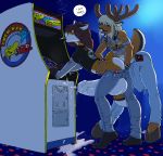  anthro anthro_on_anthro arcade arcade_machine ass bent_over bracelet bulge canine cervine cigarette clothed clothing cox cum deer digital_media_(artwork) distracted duo erection fingering fox furry gideon huge_testicles humanoid_penis hyper hyper_penis hyper_testicles jewelry large_testicles male male/male mammal pac-man_(series) penis precum public ruger testicles video_games 