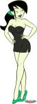1girl alternate_costume alternate_hairstyle arm arms art babe bare_arms bare_legs bare_shoulders big_breasts black_dress black_hair black_lipstick breasts cleavage collarbone disney dress earrings formal full_body gagala green_eyes green_high_heels hands_on_hips high_heels jewelry kim_possible legs lips lipstick long_hair looking_back looking_to_the_side neck open_mouth phillipthe2 ponytail round_teeth seductive_smile shego short_dress side_slit smile standing strapless strapless_dress teeth transparent_background