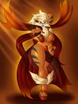  1girl 2017 anthro anthrofied arcanine armpits big_breasts breasts claws clothed clothing ear_piercing footwear furry hand_behind_head high_res looking_at_viewer navel nintendo piercing pokemon pokemorph suirano toe_claws translucent transparent_clothing video_games 