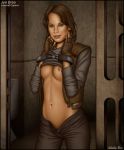  1girl breasts female female_only jyn_erso no_underwear partially_clothed rogue_one:_a_star_wars_story shabby_blue shackles shirt_lift solo star_wars unbuttoned_pants 